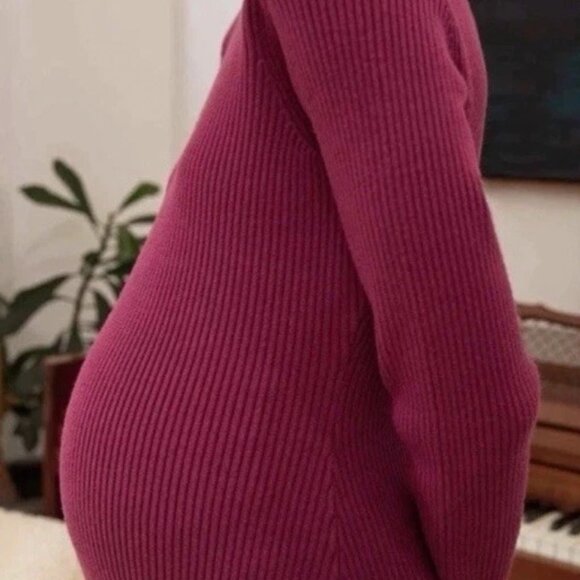 Hatch Skylar Rib Knit Midi Dress Pink Maternity Size 4 Mock Neck Stretch Bodycon - Picture 2 of 12